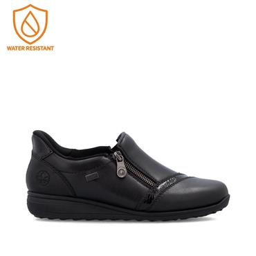 Rieker Tex Comfort Shoe With Side Zip - Black Leather